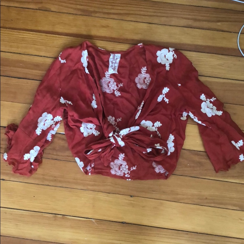 Red and floral tie top
